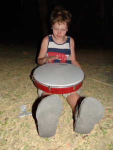 Playing the tambourine