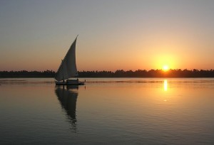 Felucca on the Nile at sunset, Aswan, Egypt